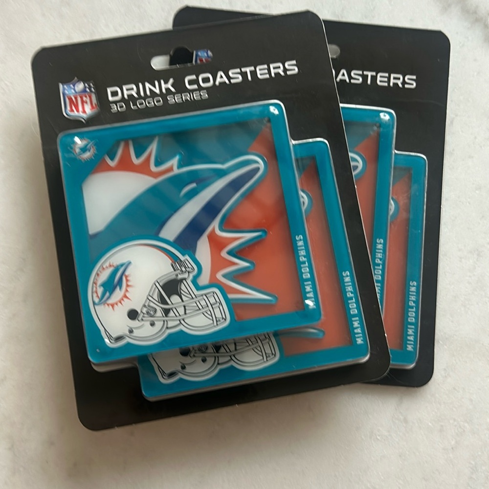 NFL Miami Dolphins New 3D Drink Coasters (2 packs of 2 coasters)